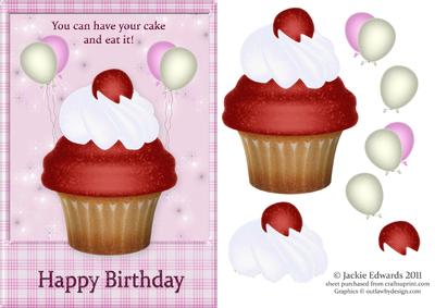 Cupcake Heaven Card Front with Decoupage