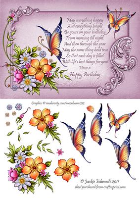 Card Front with Flowers Butterflies and Verse