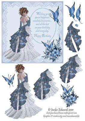 Square Card Front with Lady Flowers and Verse