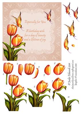 Square Card Front with Tulips Butterflies and Verse