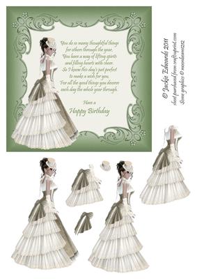 Square Card Front with Delicate Border Verse and Lady