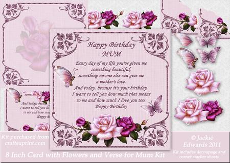 8 Inch Card with Flowers and Verse for Mum Kit