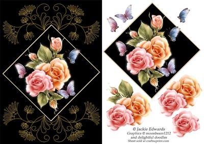 Glowing Roses on Black and Gold