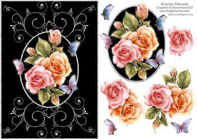 Glowing Roses on Black and Silver
