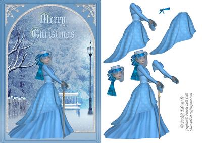 Lady in Snowy Scene Decoupage Card Front