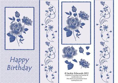 Roses and Swirls in Blue Card Front