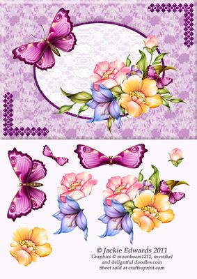 Framed Flowers and Butterfly