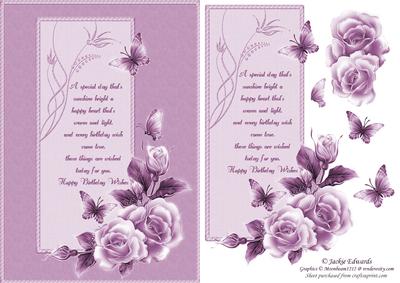 Lovely Roses and Butterflies Mauve