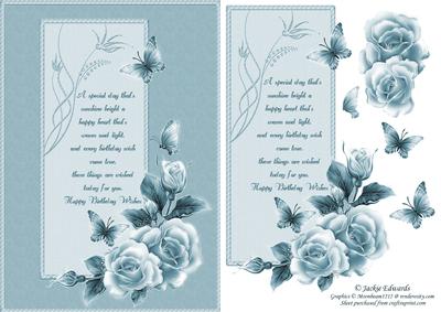 Lovely Roses and Butterflies Blue
