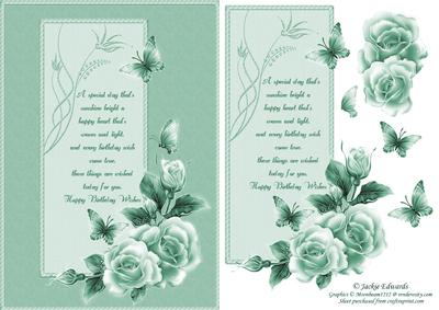 Lovely Roses and Butterflies Green
