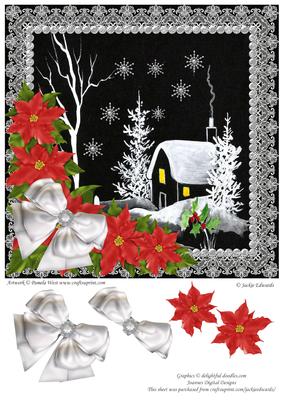A Winters Night with Poinsettia and Bow