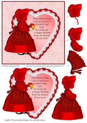Bonnet Girl with Lace Heart and Verse