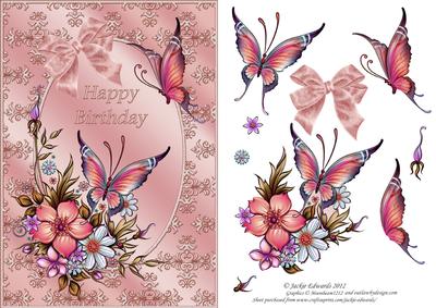 Flowers Butterflies and Bow Pink