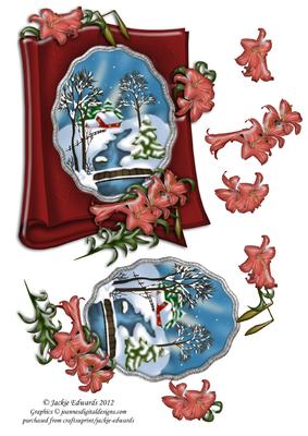 Frame with Winter Scene and Flowers
