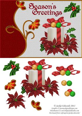 Christmas Gift with Poinsettia and Bow