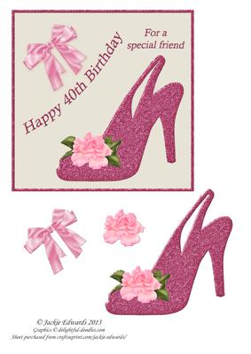 Pink Shoe Rose and Bow 40th Friend