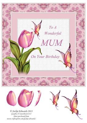 Tulips Butterflies for Mum Birthday Pink