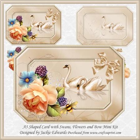 A5 Shaped Card with Swans Flowers and Bow Mini Kit