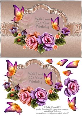 Beautiful Flowers with Heart and Butterflies