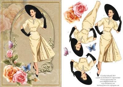 1950s Lady with Roses and Butterflies