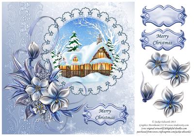 Christmas Cottage with Lace and Flowers