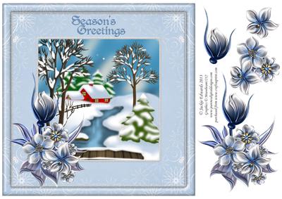 8x8 Christmas Scene with Winter Florals
