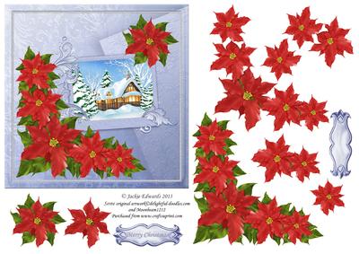 6x6 Christmas Cottage with Poinsettia