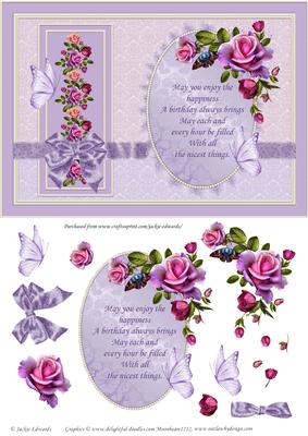 Roses Butterflies and Bow Card Front