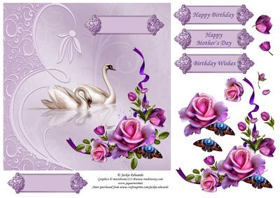 Beautiful Swans with Ribbon and Roses
