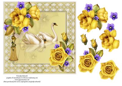 Swans with Lace and Roses