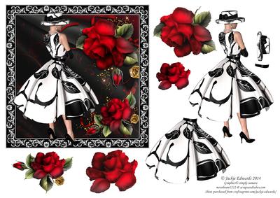 1950`s Lady with Beautiful Red Roses