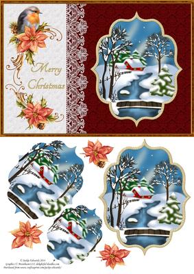 Christmas Robin and Poinsettia