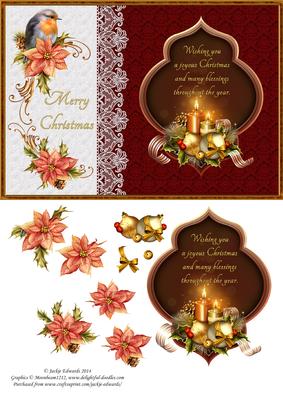 Christmas Verse Robin and Poinsettia