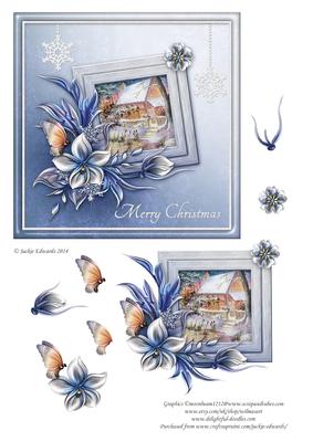 Snowy Cottage and Winter Flowers