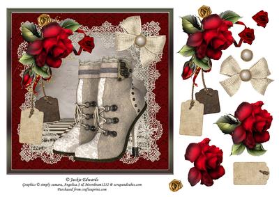 Steampunk Boots Red Roses & Lace