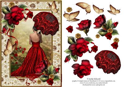 Lady in Red & Beautiful Roses