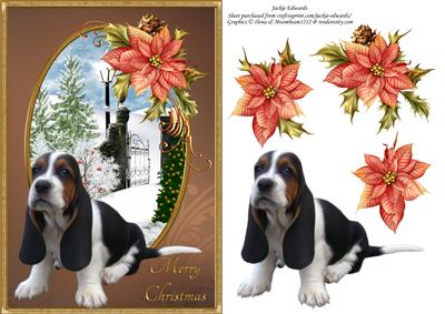 Basset & Poinsettia Christmas Card