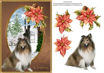 Collie & Poinsettia Christmas Card