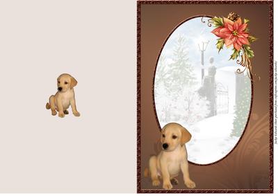 Golden Labrador Pup & Poinsettia Christmas Card Insert
