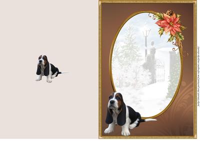 Basset & Poinsettia Christmas Card Insert