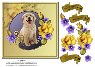 Golden Labrador Puppy & Yellow Roses