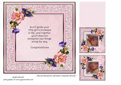 Baby Girl with Summer Blooms & Bow Quick Card Insert & Verse