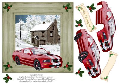 Christmas Scene & Red Mustang