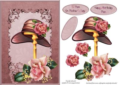 Downton in Pink Roses Hat & Beads Quick Card