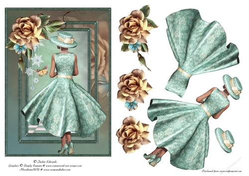 Lady In Floral Dress Champagne Roses & Butterfly