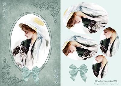 Victorian Beauty with Dog in Oval Frame Card Front