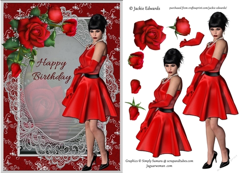 Lady In Red With Lace & Red Roses