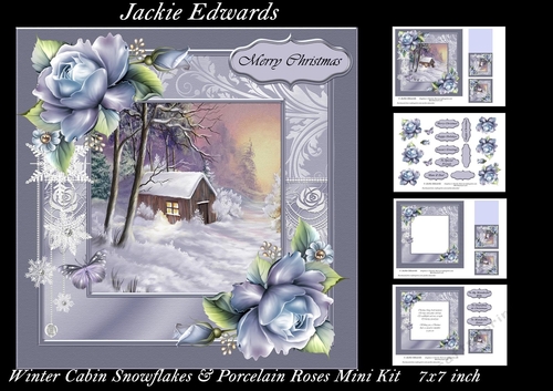 Winter Cabin Snowflakes & Porcelain Roses