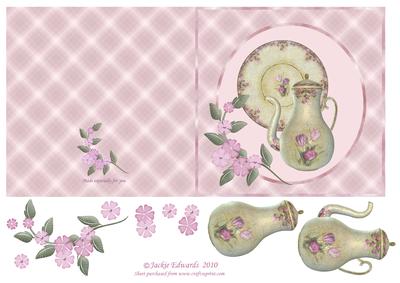 Tea and Flowers Square Card with Decoupage