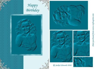 Blue Embossed Female Bust Card Front